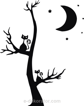 Kocia noc - kotki na drzewie - naklejka scienna - szablon malarski - kod ED392