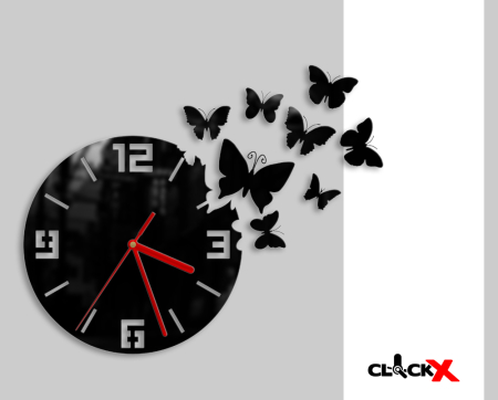Zegar ścienny okrągły Butterfly Motyle Clockx tarcza 28cm - ekspozycja ok. 40x60cm