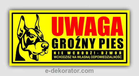 UWAGA GROŹNY PIES Doberman - tabliczka na płot, bramę 14x30cm