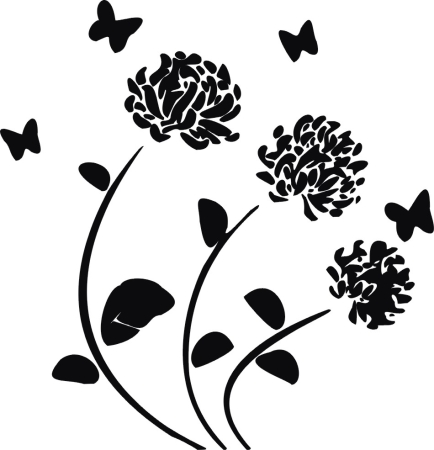 Chryzantema z motylkami - kwiat - naklejka scienna - szablon malarski - kod ED368