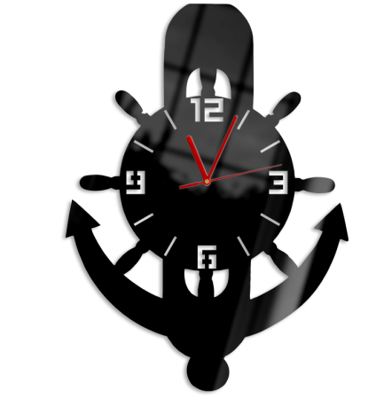 Zegar ścienny Marynarska Kotwica ze sterem - wym. 50x37cm